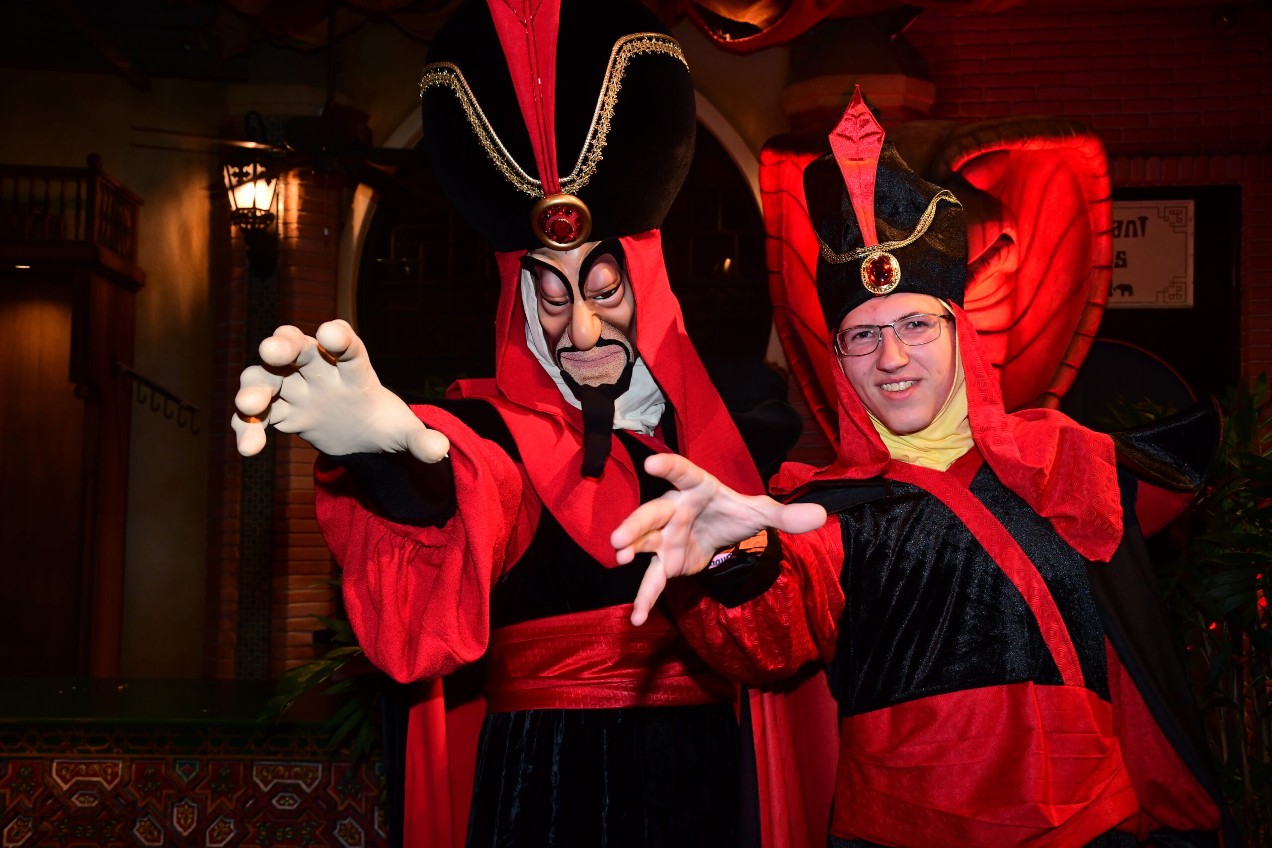 Jafar and teen dressed up as Jafar at Halloween party at Disney World Magic Kingdom