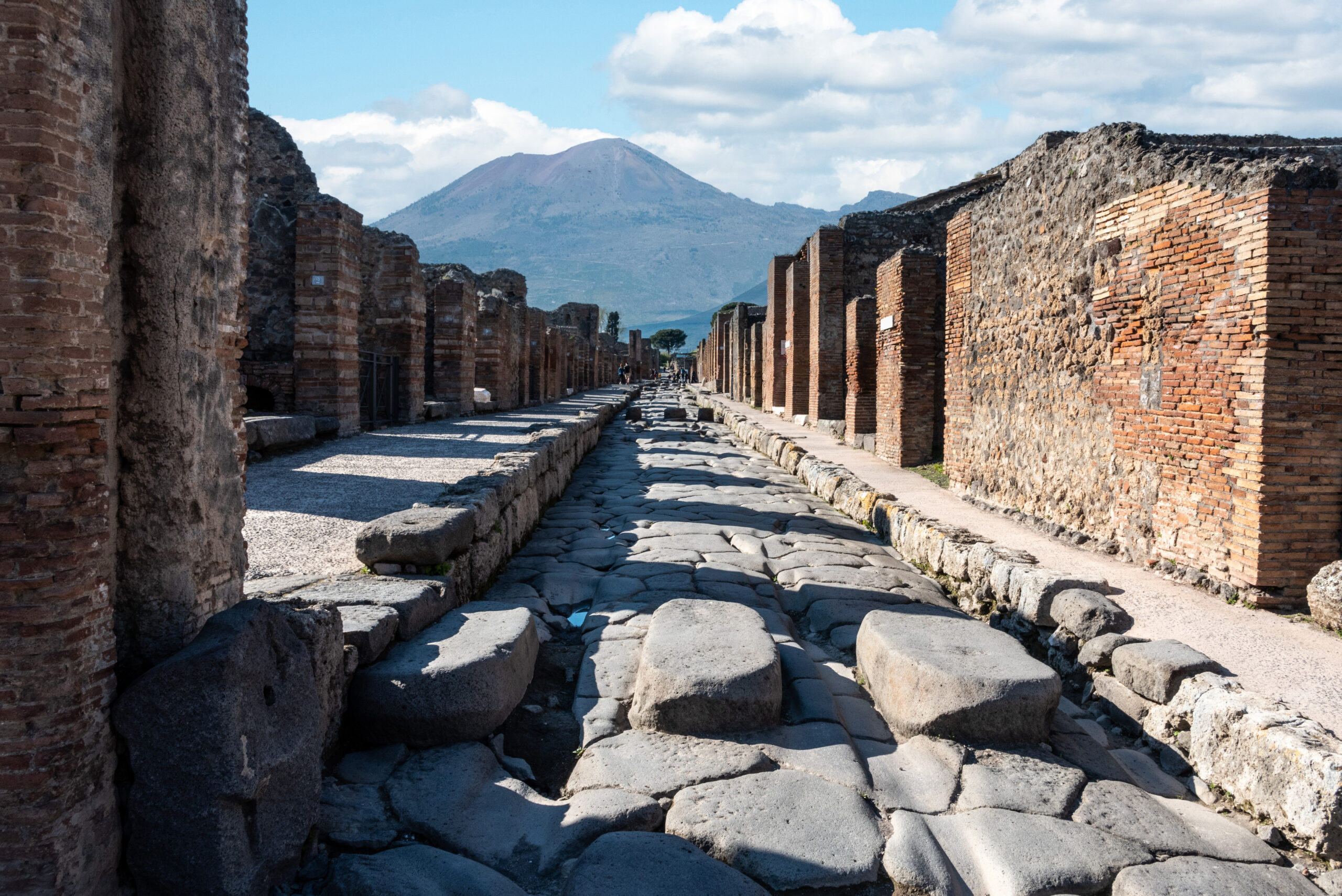 A crosswalk of a typical Roman road in the ancient city of Pompeii, Southern Italy