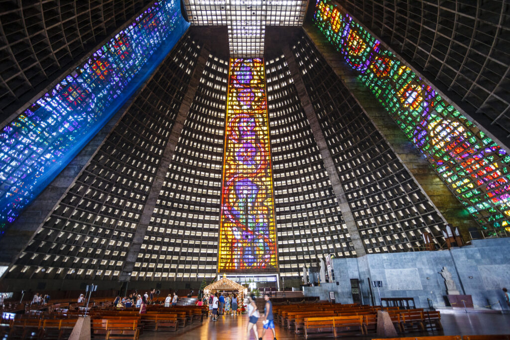 Interior of the Metropolitan Cathedral of Saint Sebastian in Rio de Janeiro, Brazil, South America