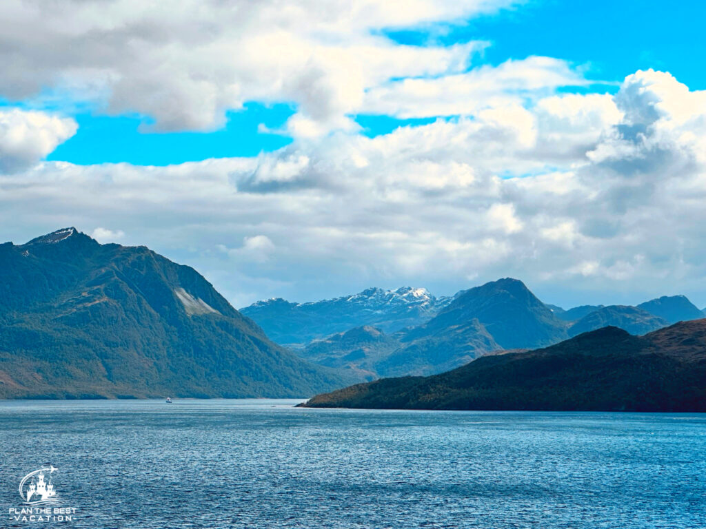 beautiful chilean fjords with snow capped andes mountains