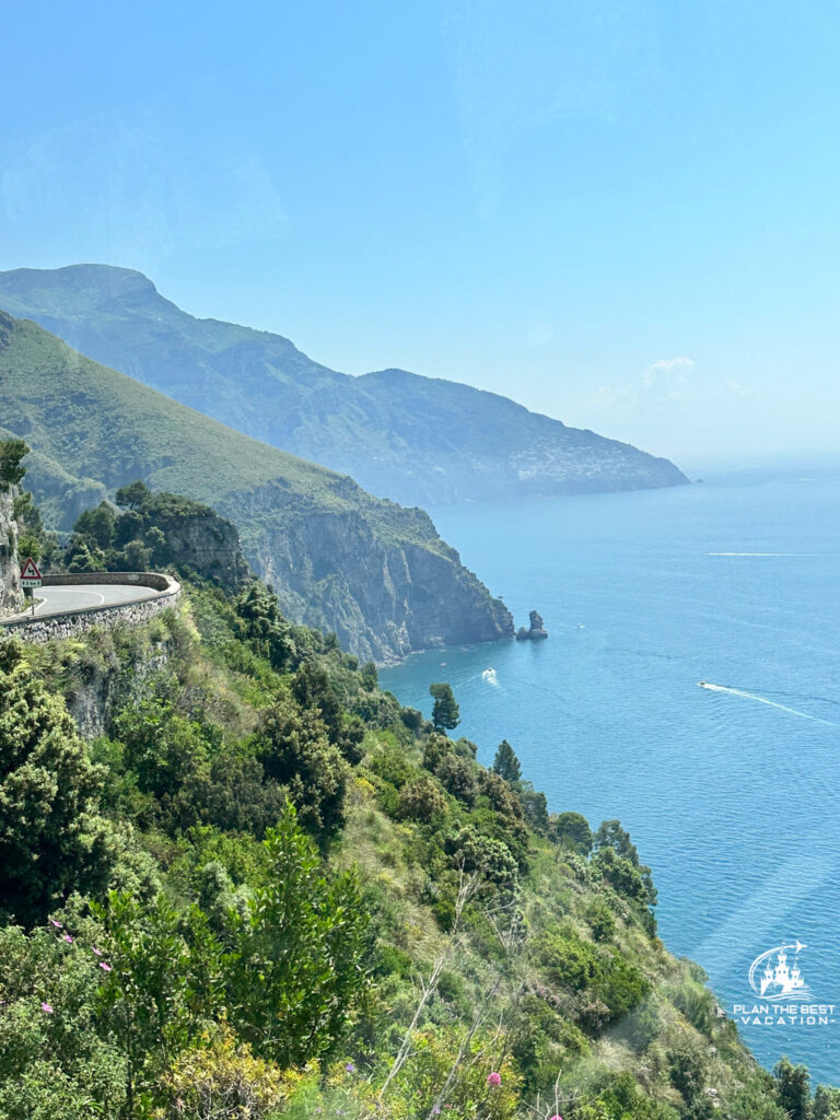 beautiful fiew of dramatic cliffs and windy roads off the coast of Italy