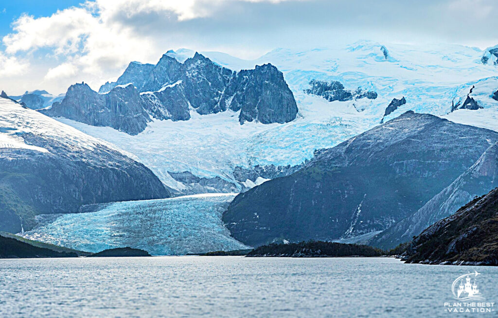 chilean fjord glacier as seen from cruise ship
