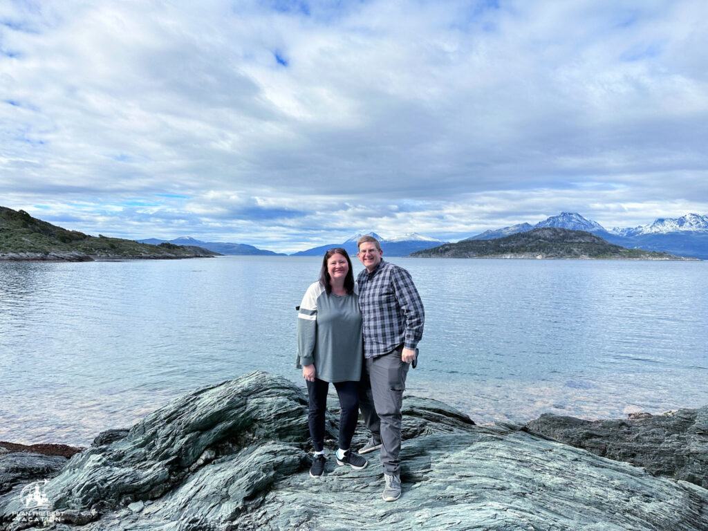 couple in Tierra de Fuego National Park at scenic Ensenada Zaratiegui stop