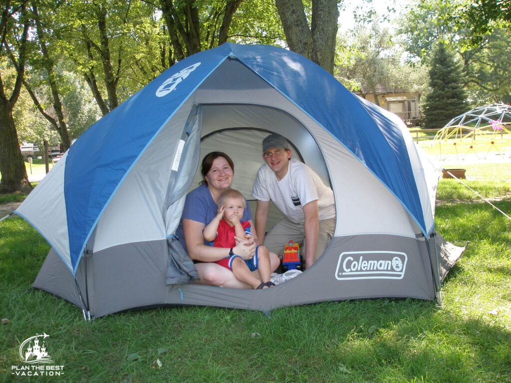 family of 3 first camping trip