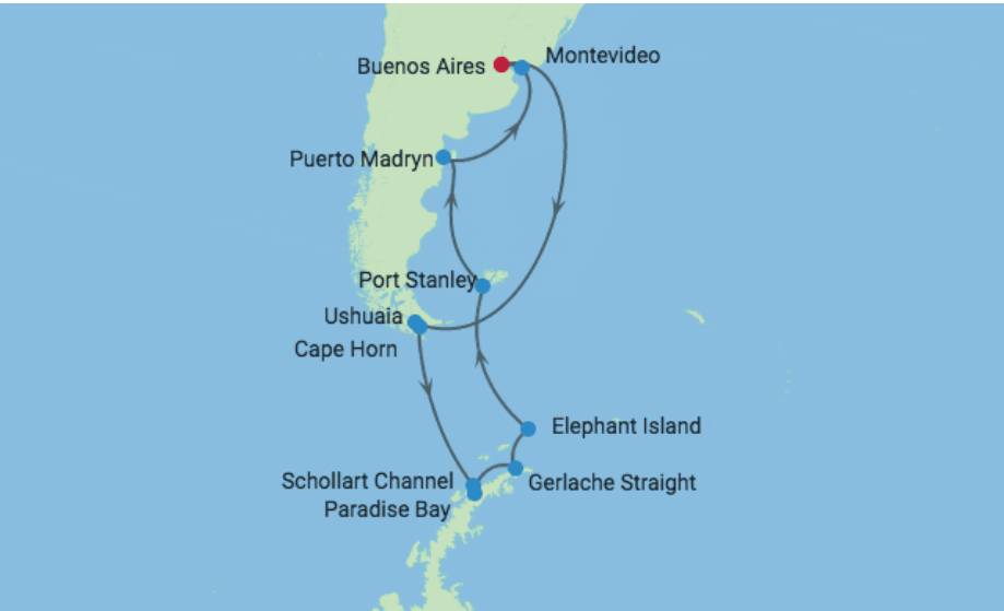 major cruiseline Antarctica cruise itinerary