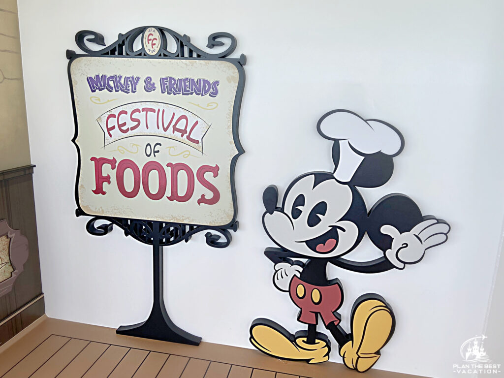 The Mickey and Friends Festival of Foods is a fabulous addition to the Wish. I love the variety of food choices, served with style! There are a vareity of quick service restaurants all themed after the fab five. Seriously, whoever came up with this concept was genius!
