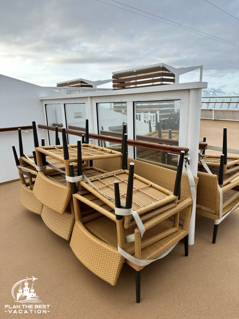 on sea days your furniture will all be tied down like this on deck 15 in norweigan star 3 bedroom garden villa suite