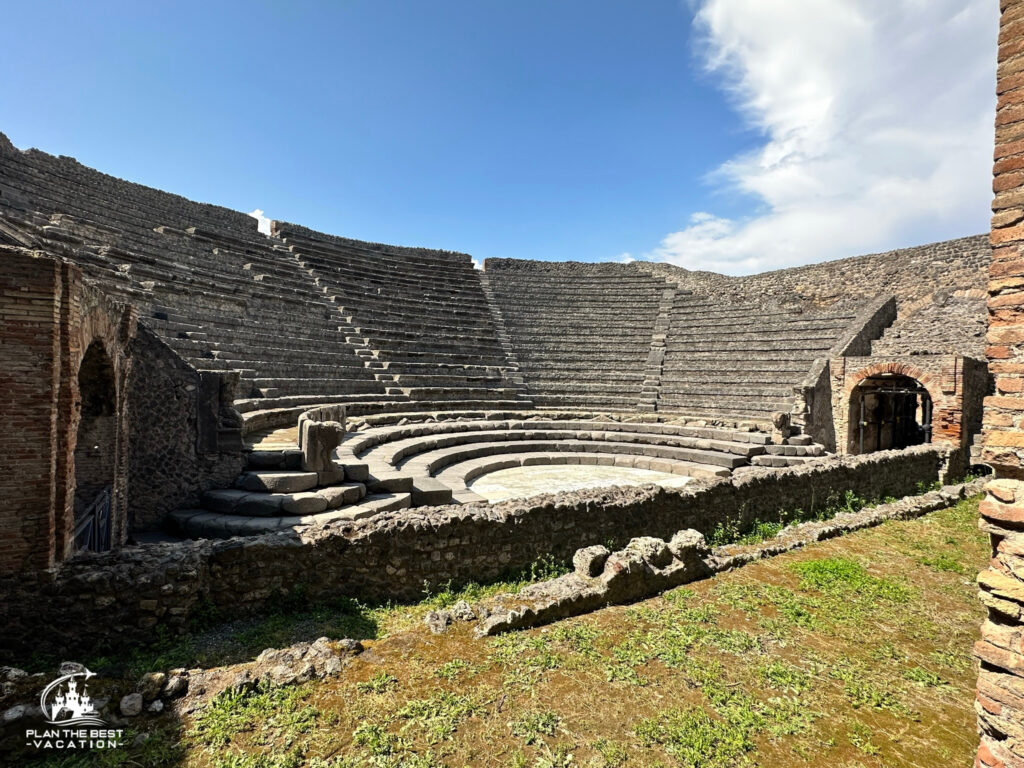 remains of pompeii amphitheater, where gladiators once fought for their lives in front of cheering crowds.