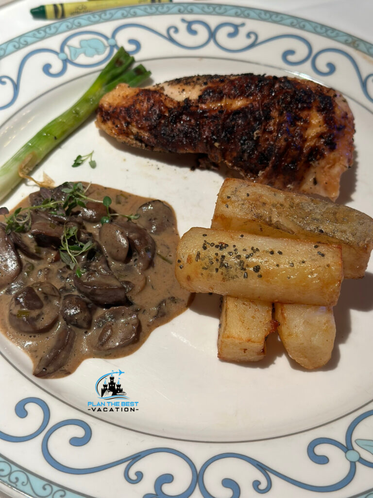 uniper Spiced Roasted Chicken Breast with scallions duck confit  double fried potatoes estragon wild mushroom ragout