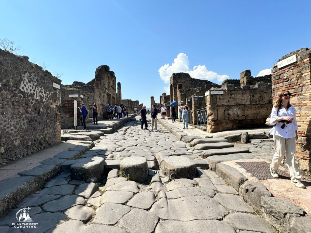 wander the remarkably well preserved coblestone streets of pompeii near naples italy