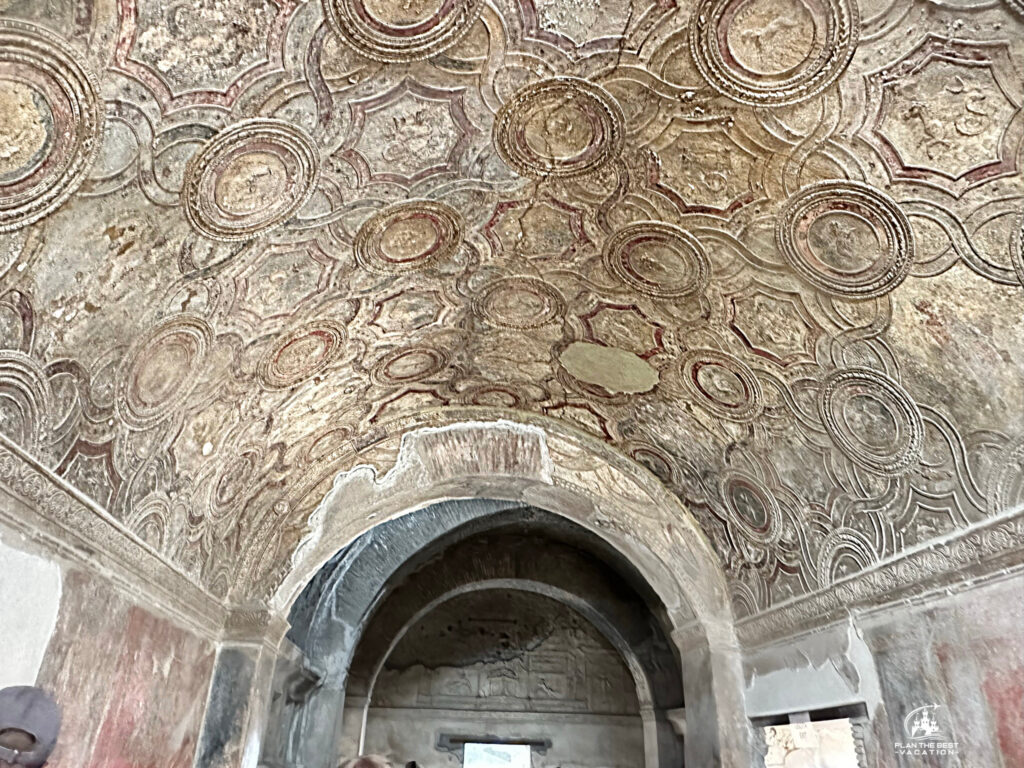 well preserved ceiling decorations of bath house in pompeii italy