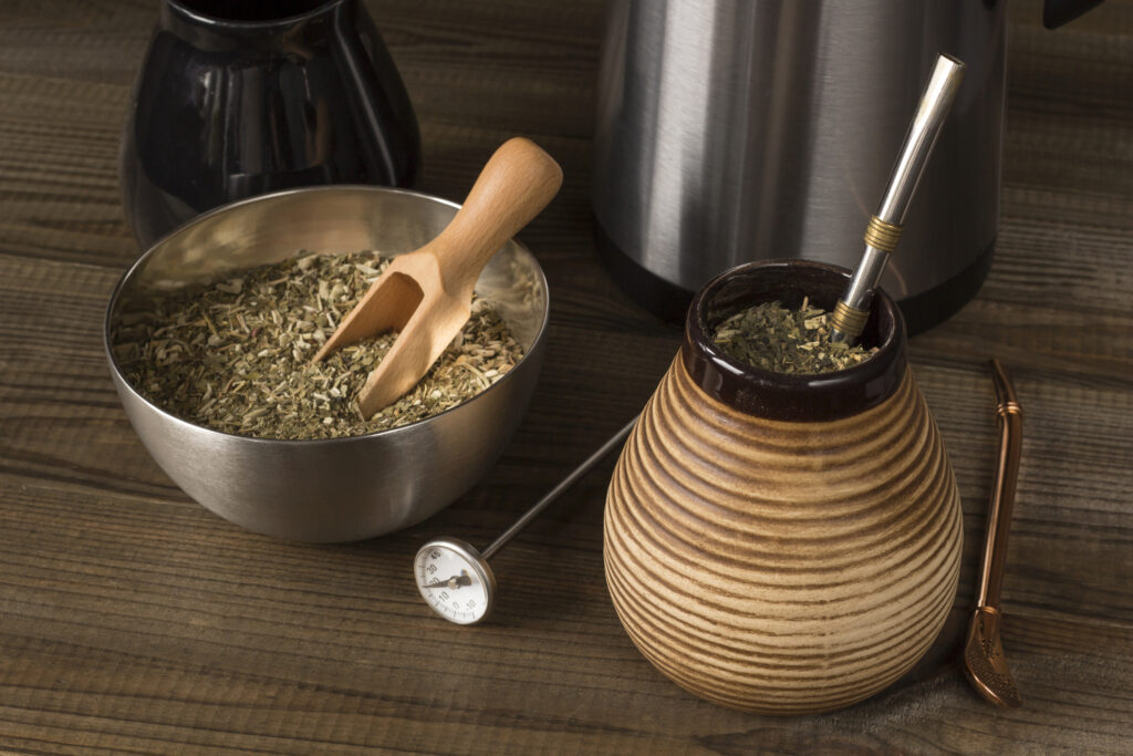 yerba mate, traditional latin american drink with accessories