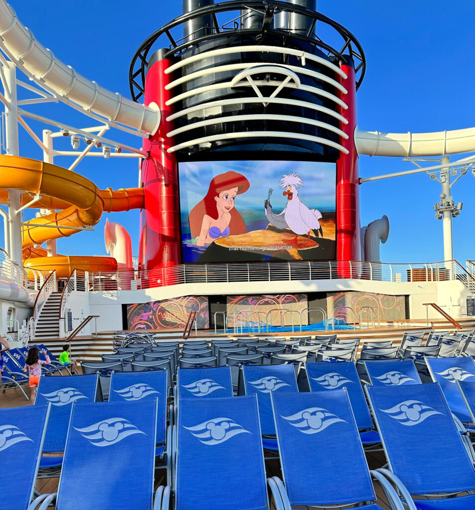 movies by the pool continuously all day long is fun for the whole family on a disney cruise