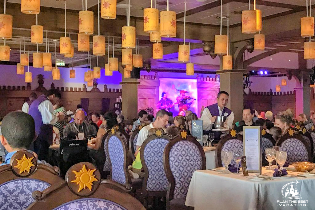 rapunzel dining room with characters, live music, themed food, and amazing atmosphere