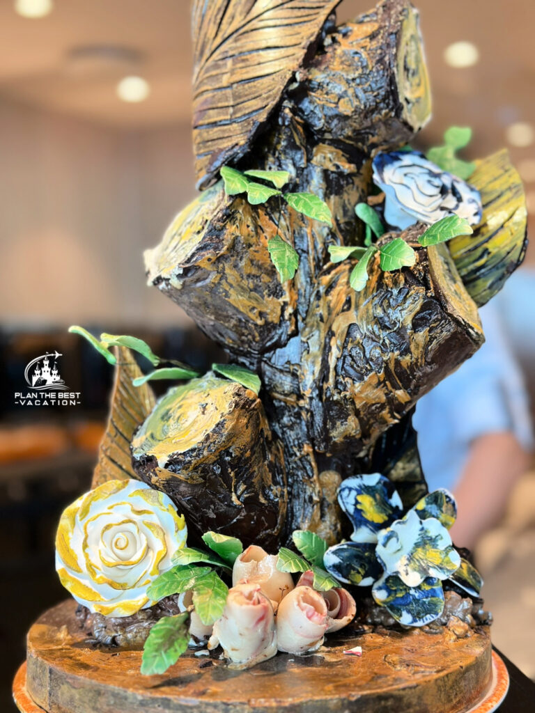 royal caribbean cruise line food carving chocolate flowers and tree stump sculpture