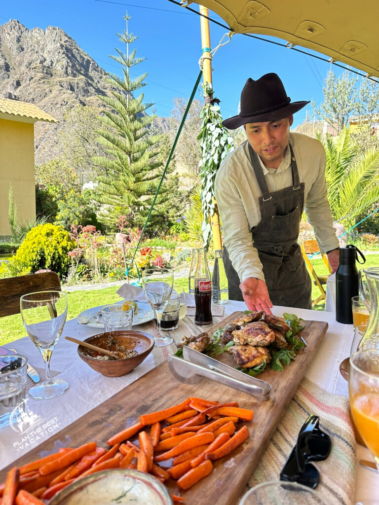 Lunch at Sol Natura in Ollantaytambo delicious food including trying llama