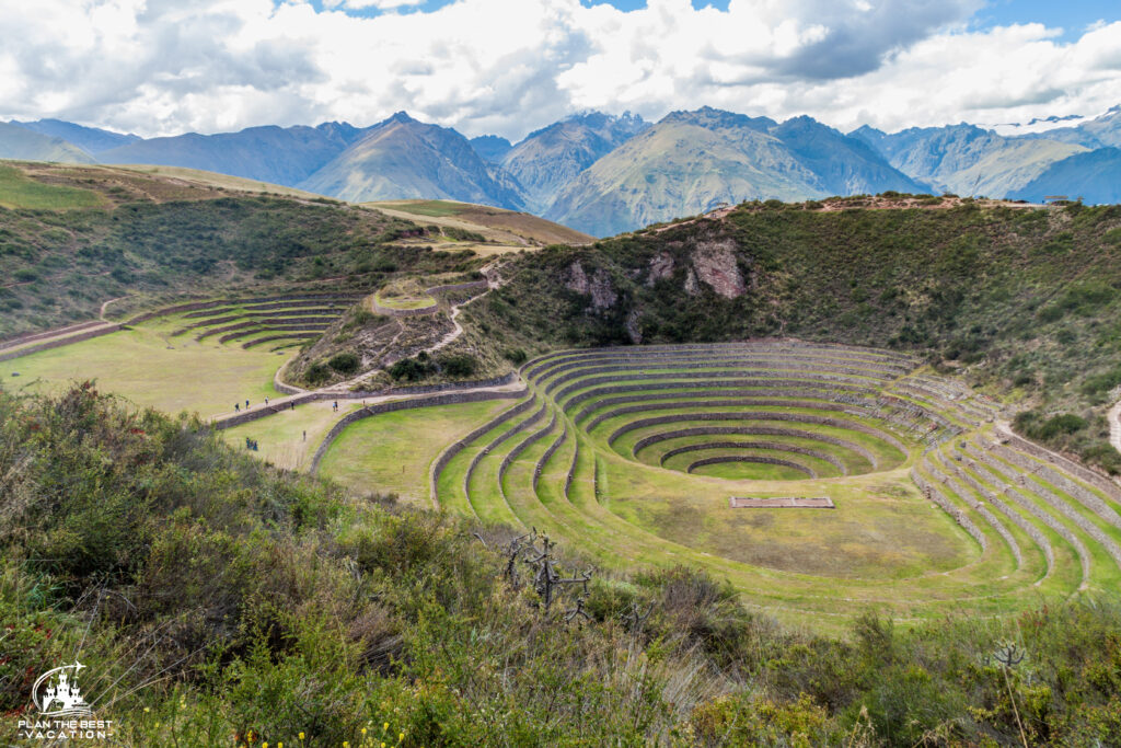 round agricultural terraces Morray ruins from Inca empire in Sacred Valley Peru