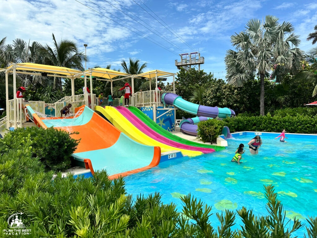 Royal Caribbean private island coco cay Splashaway Bay aqua park has free water slides for kids