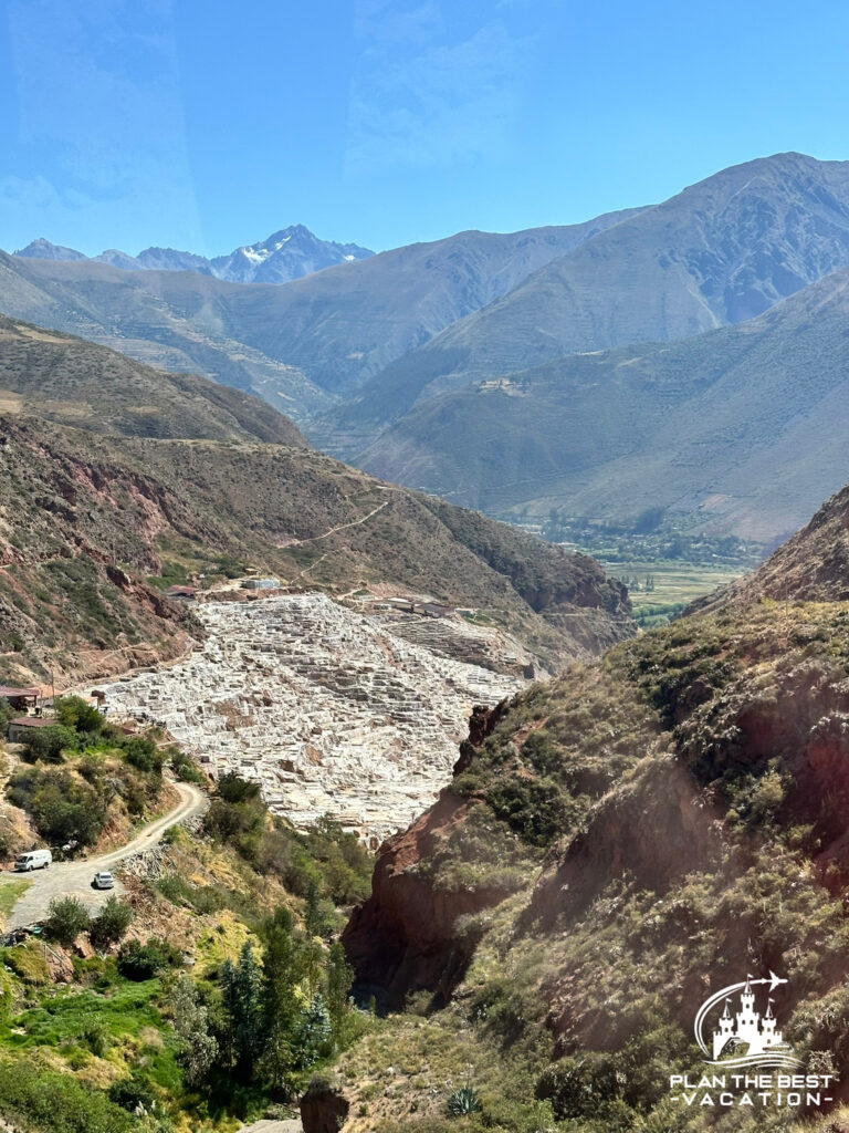 approaching Salt Pans of Maras Peru by bus on windy road