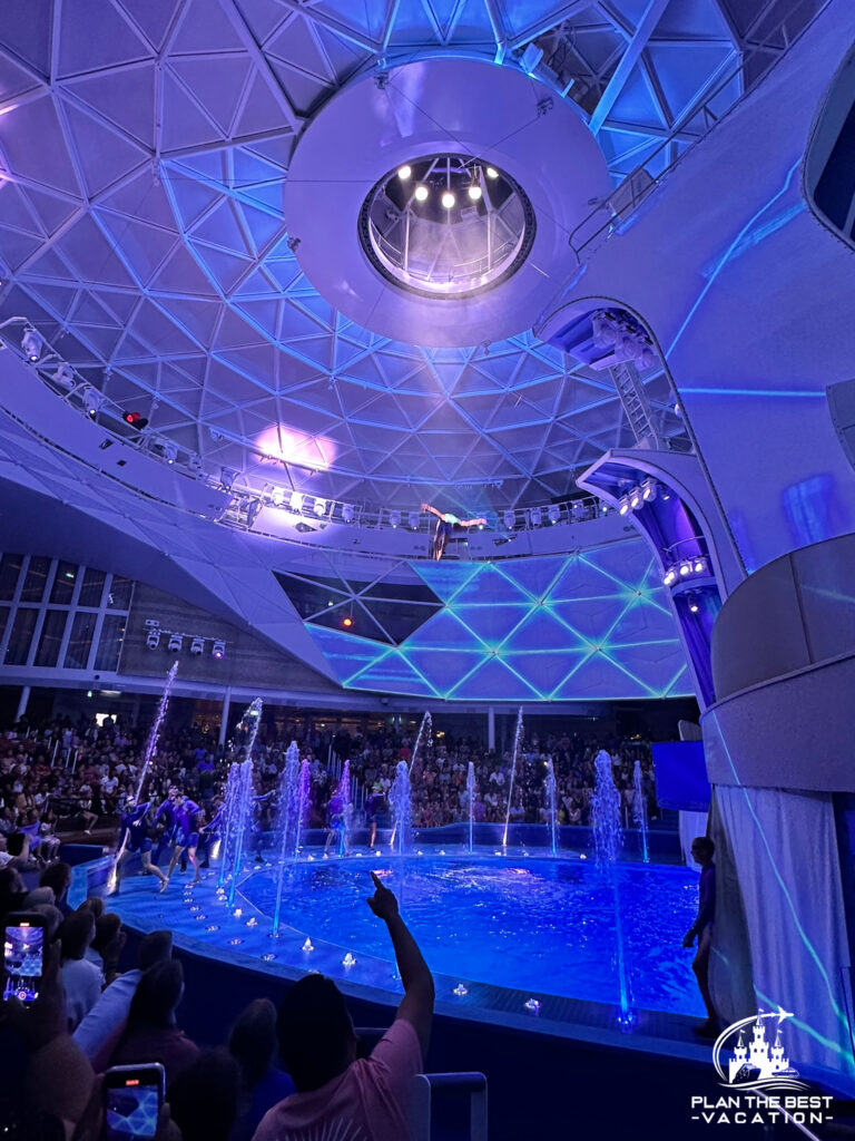 aqua action show in aqua dome with high dive from hole in the ceiling