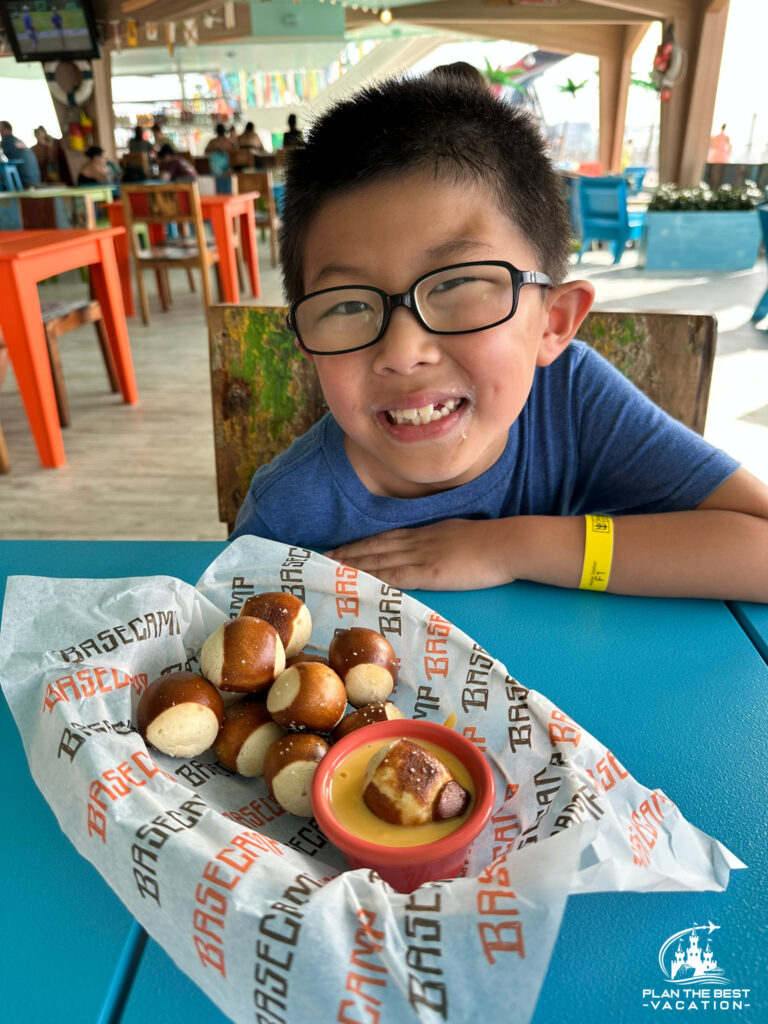 basecamp complimentary pretzels and cheese sauce