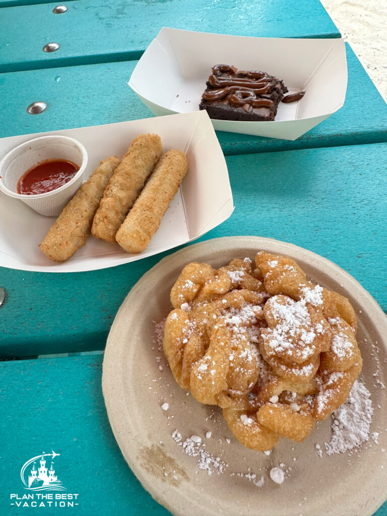 snack shake food at royal caribbean private island coco cay includes funnel cakes brownie mozarella sticks and more