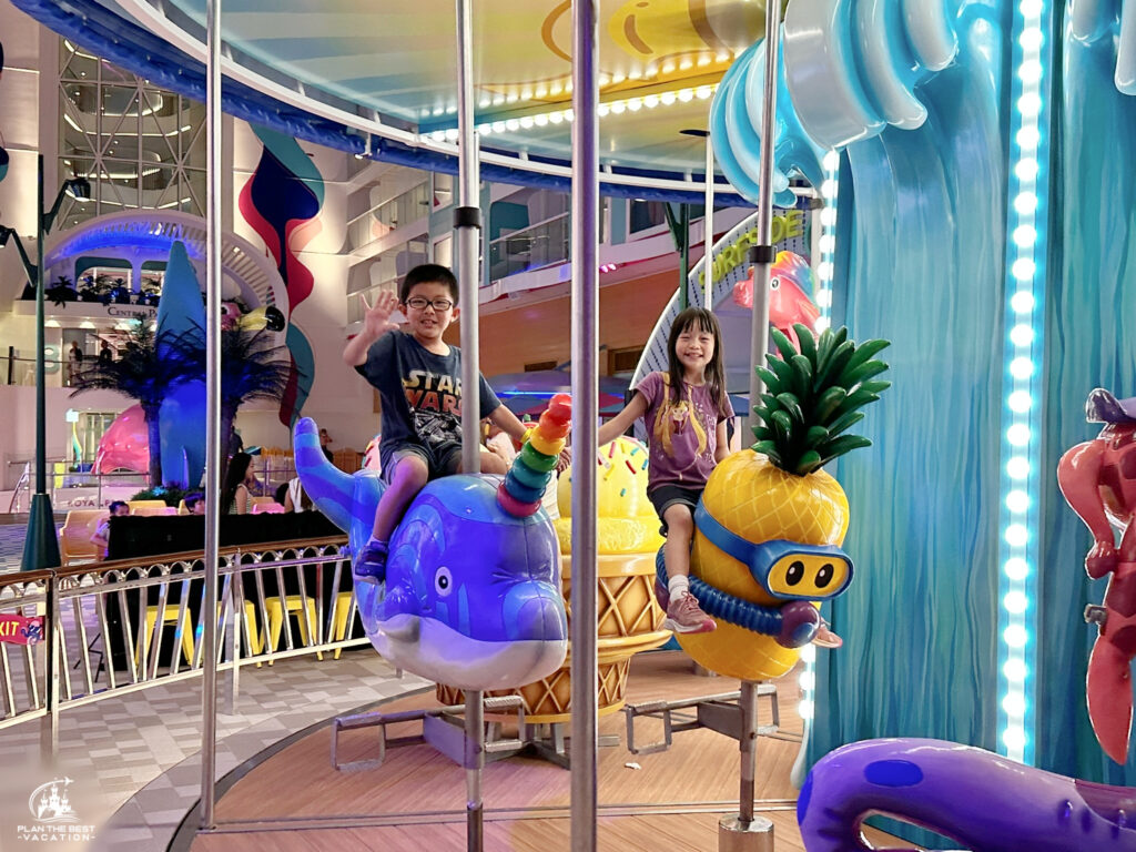 free carousel on icon of the seas in surfside neighborhood after dark