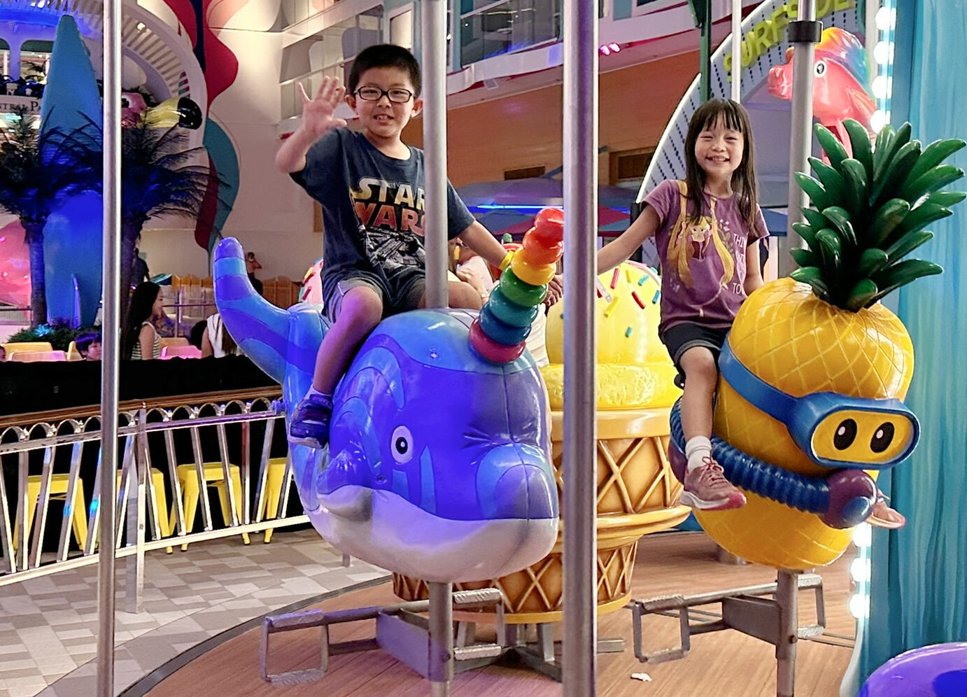 free carousel on icon of the seas in surfside neighborhood after dark