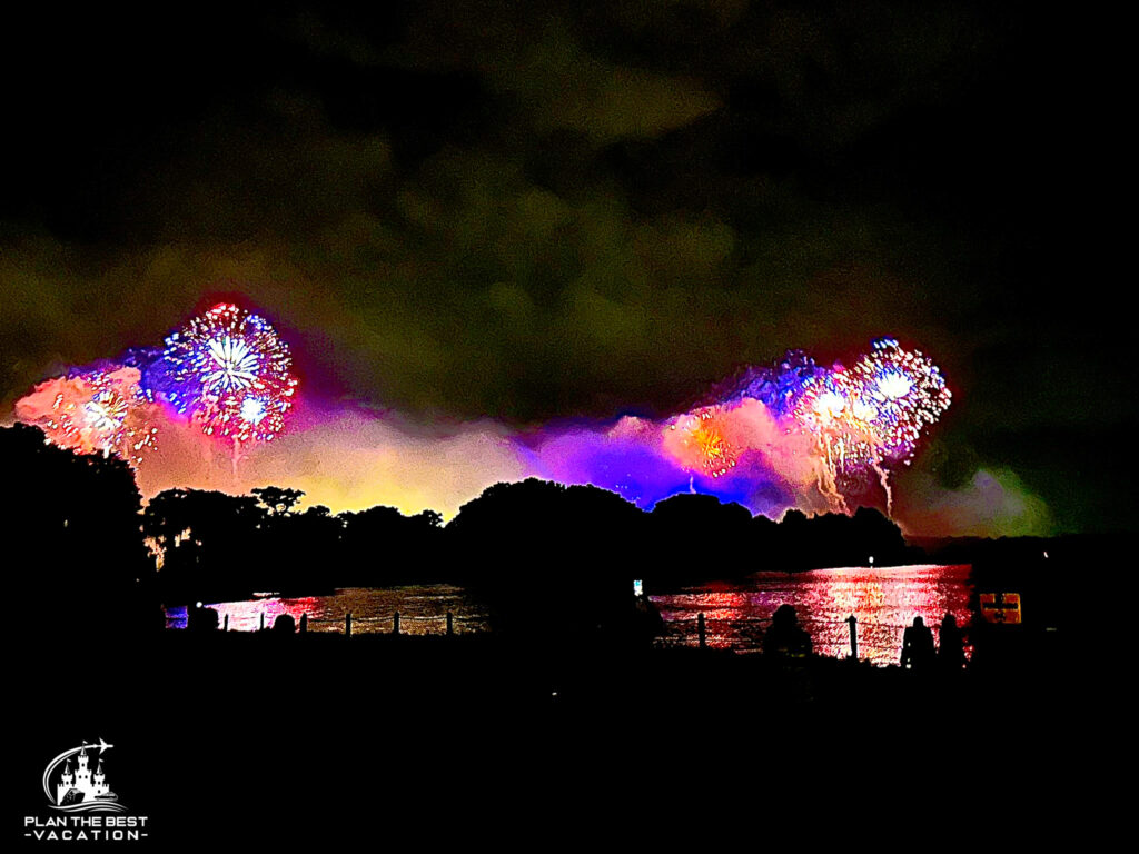 magic kingdom fireworks seen from beach at fort wilderness resort