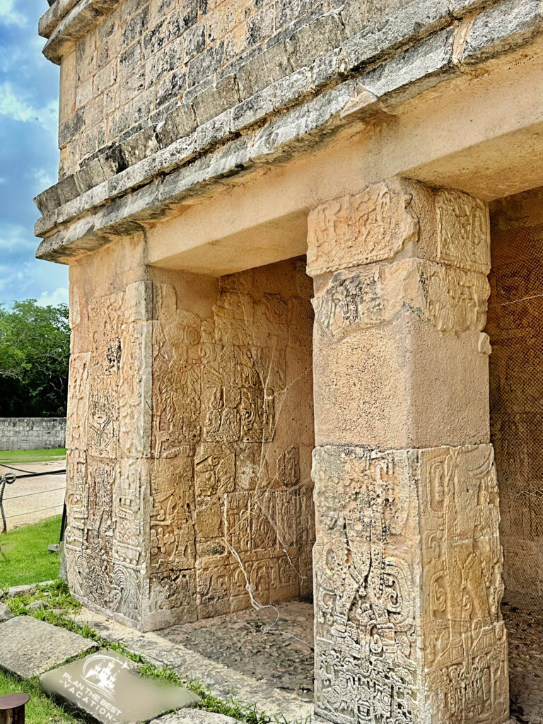 mayan temple remains with ancient carvings