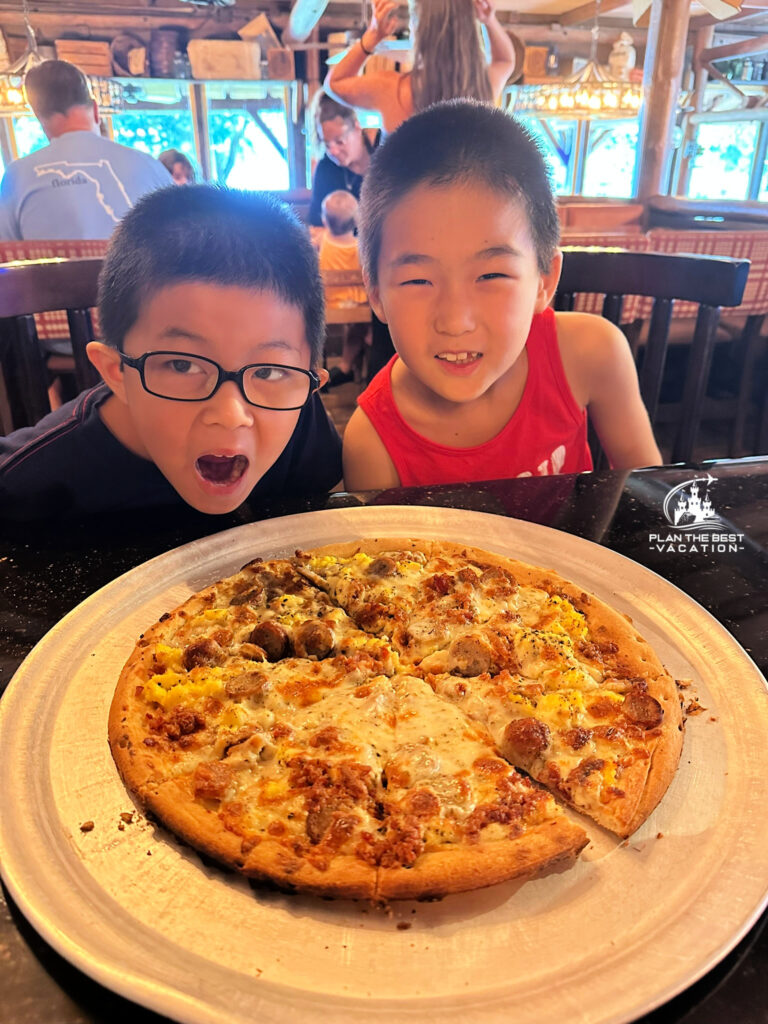 pizza is a great value for dinner at trails end restaurant at disney world fort wilderness resort