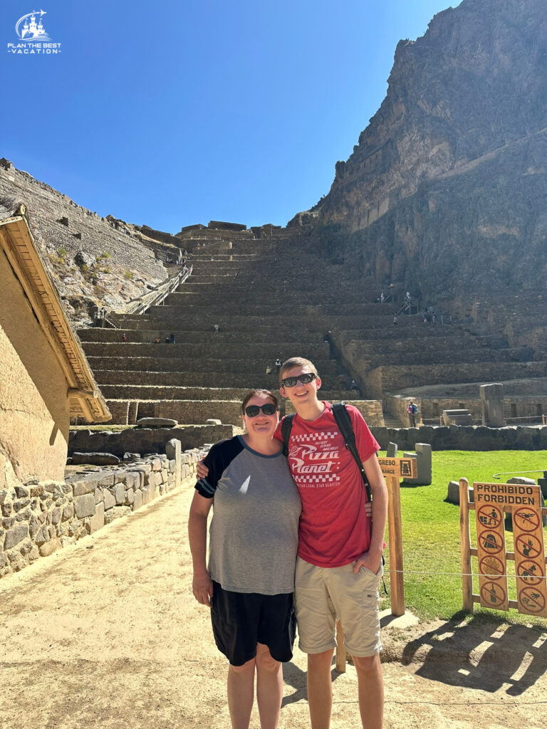 ready to start the hike up the terraces of the Ollantaytambo Ruins in Sacred Valley of Peru