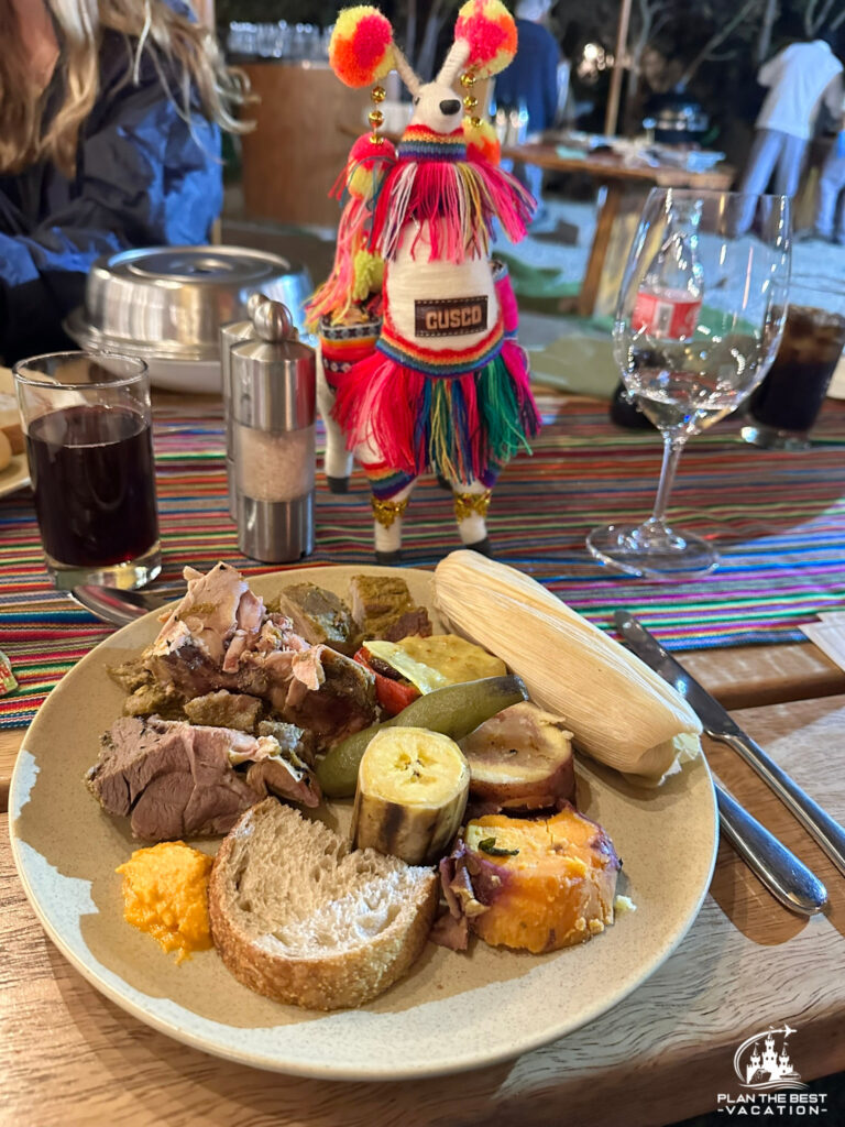 sacred valley disney peru welcome dinner with Pachamanca cooked food