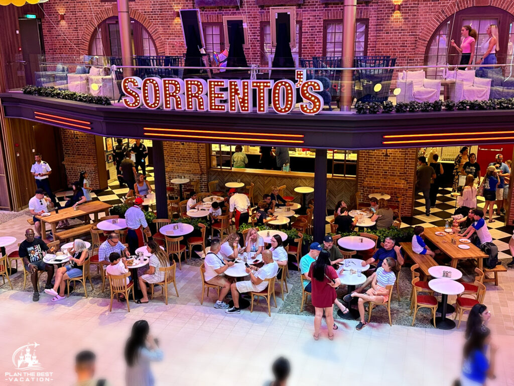 Sorrento’s is a staple in Royal Caribbean ships and is a place to grab complimentary pizza. It may not look like much, but always hot and ready in the heart of the royal prominade, this thin crust pizza is delicious!