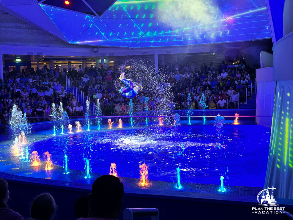 tight rope over water acrobatics in aqua dome icon of the seas