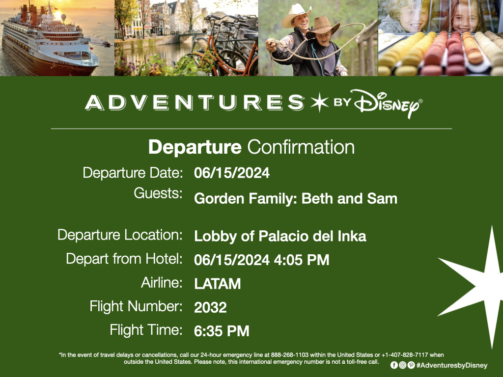 adventures by disney departure confirmation