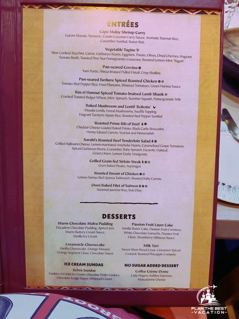 Pride Lands Feast of The Lion King Menu page 2
