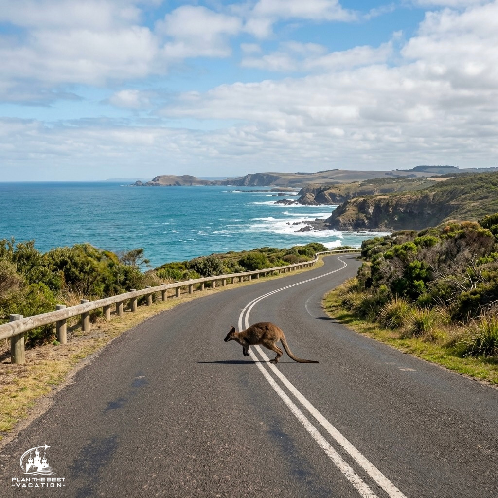 Phillips Island kangaroo crossing road