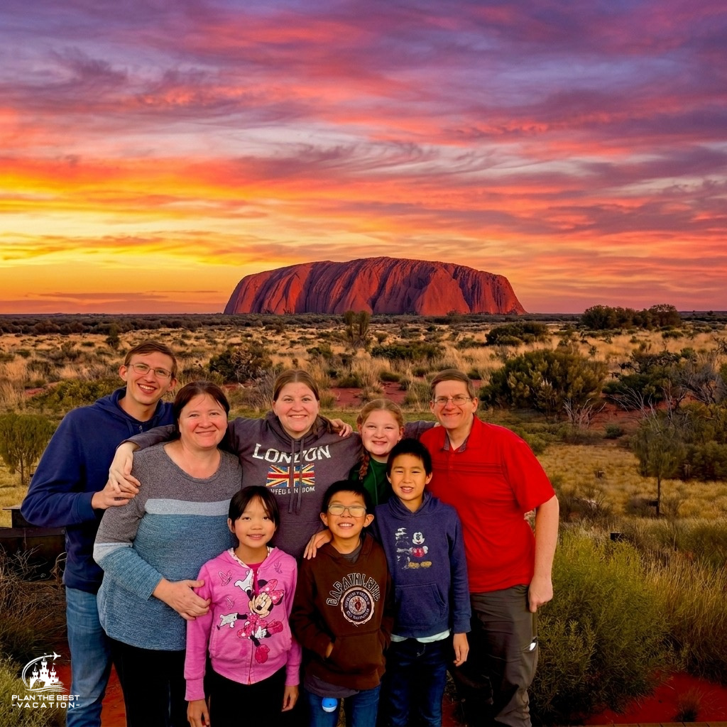 family picture at ayers rock in australian outback