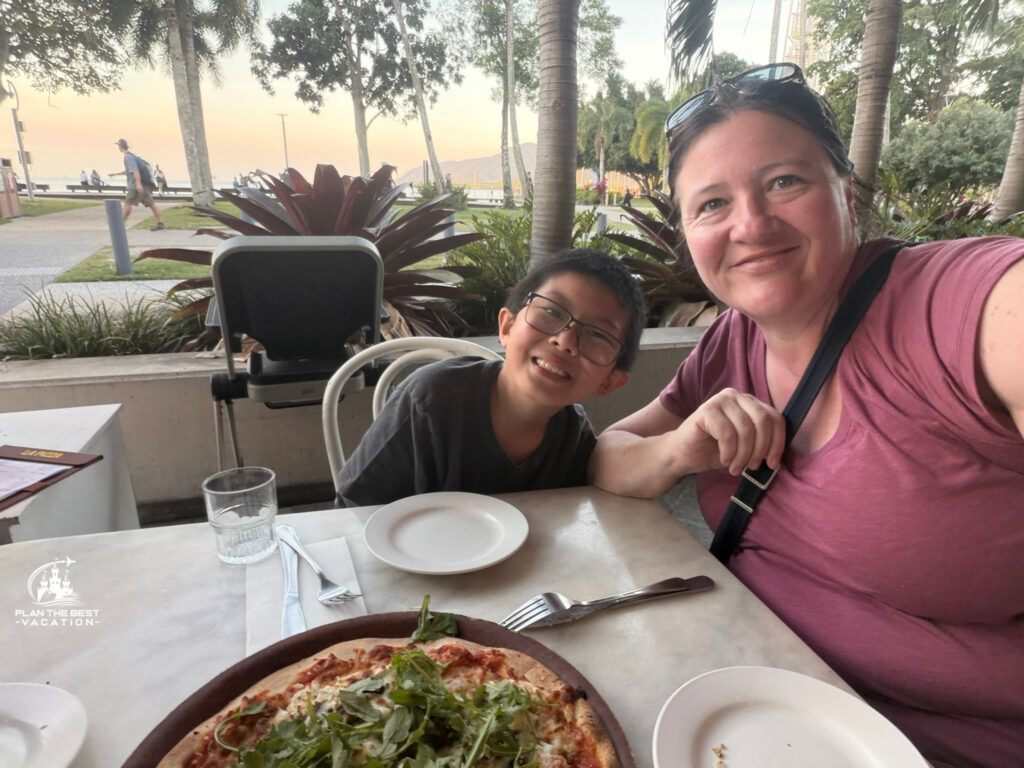 pizza dinner in cairns australia on baordwalk