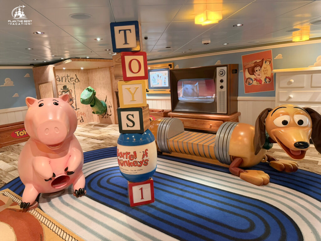 Aboard the Disney Cruise Line ship Disney Dream, the Toy Story kids' area is located inside Andy’s Room, a heavily themed play space inside the Disney's Oceaneer Club designed for children ages 3 to 1