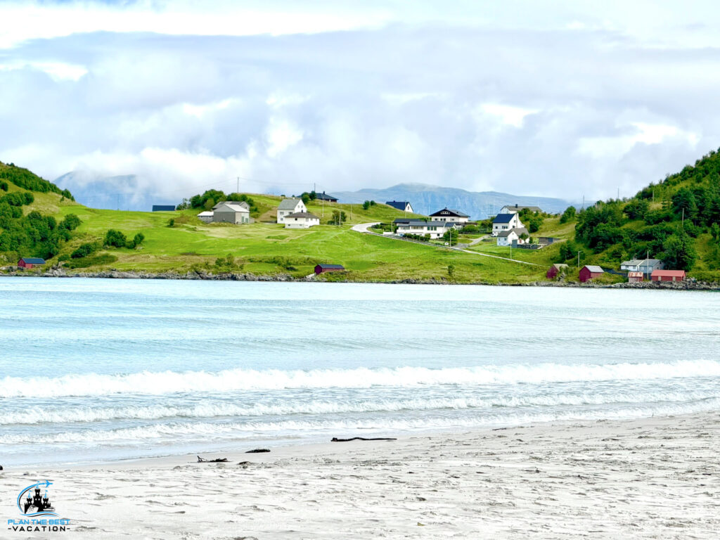 Refvik Beach with view of houses Refvik Beach with view of houses