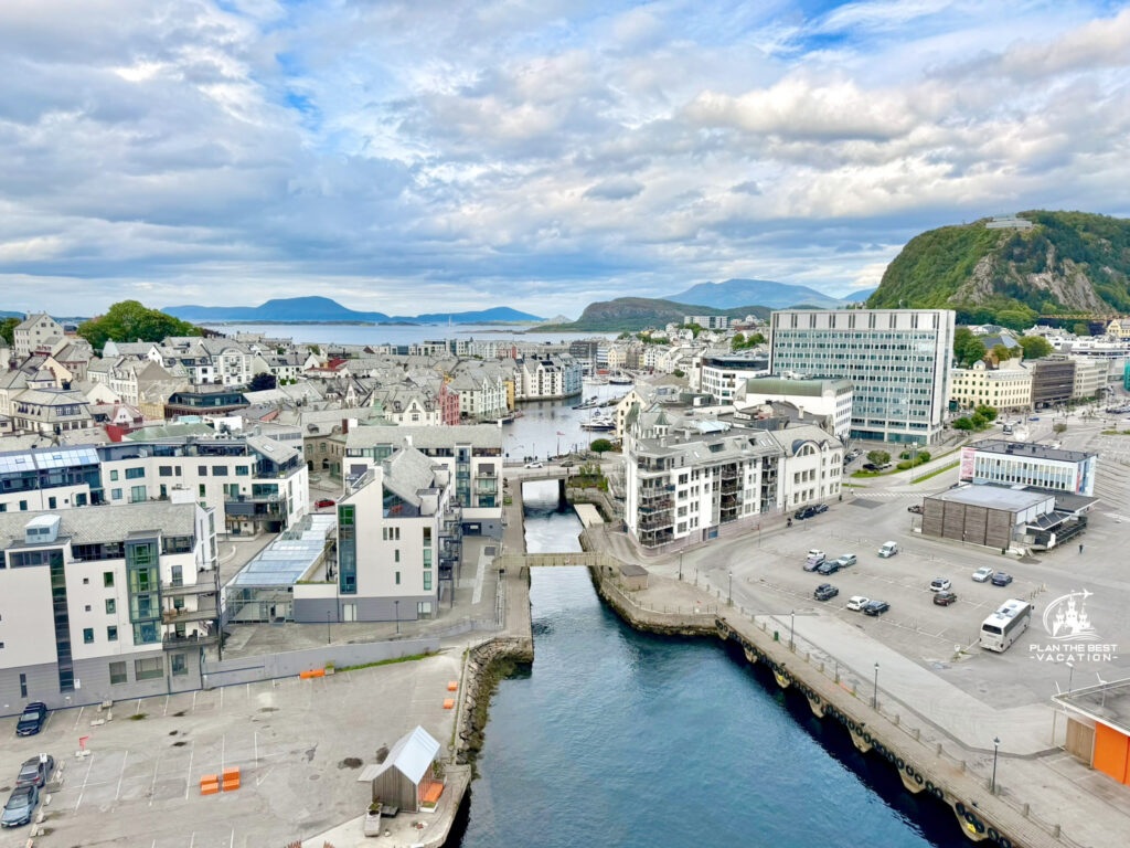 alesund norway canal and buildings as seen from cruiseship alesund norway canal and buildings as seen from cruiseship
