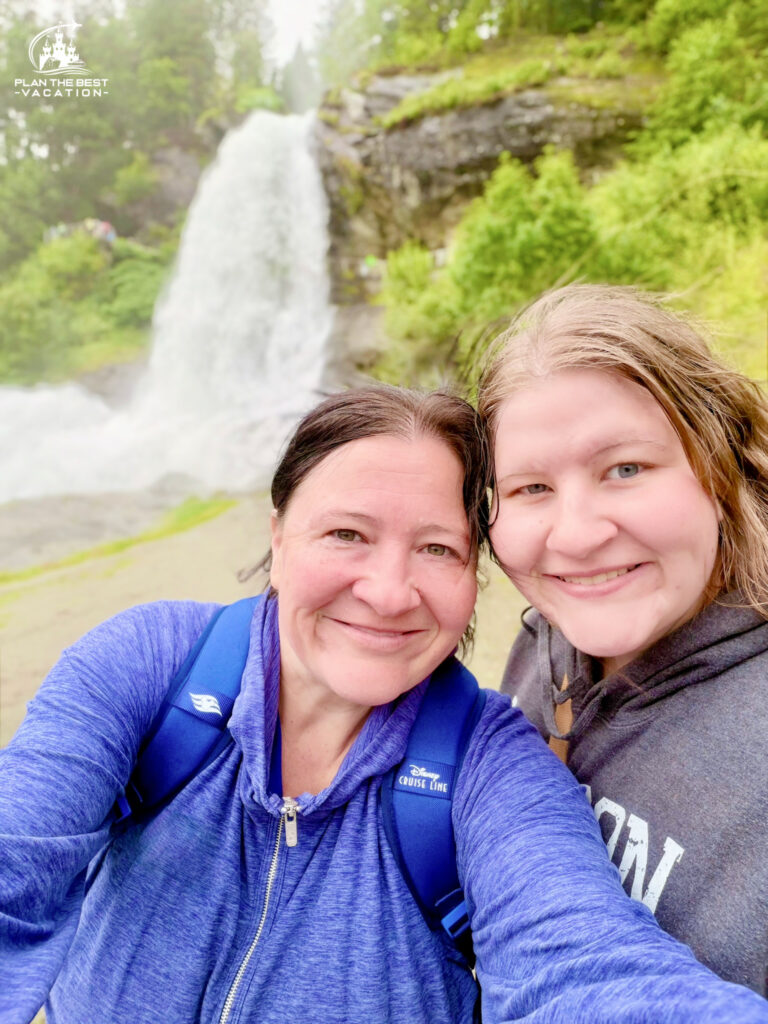 misty selfie up next to Steinsdalsfossen Waterfall norway cruise