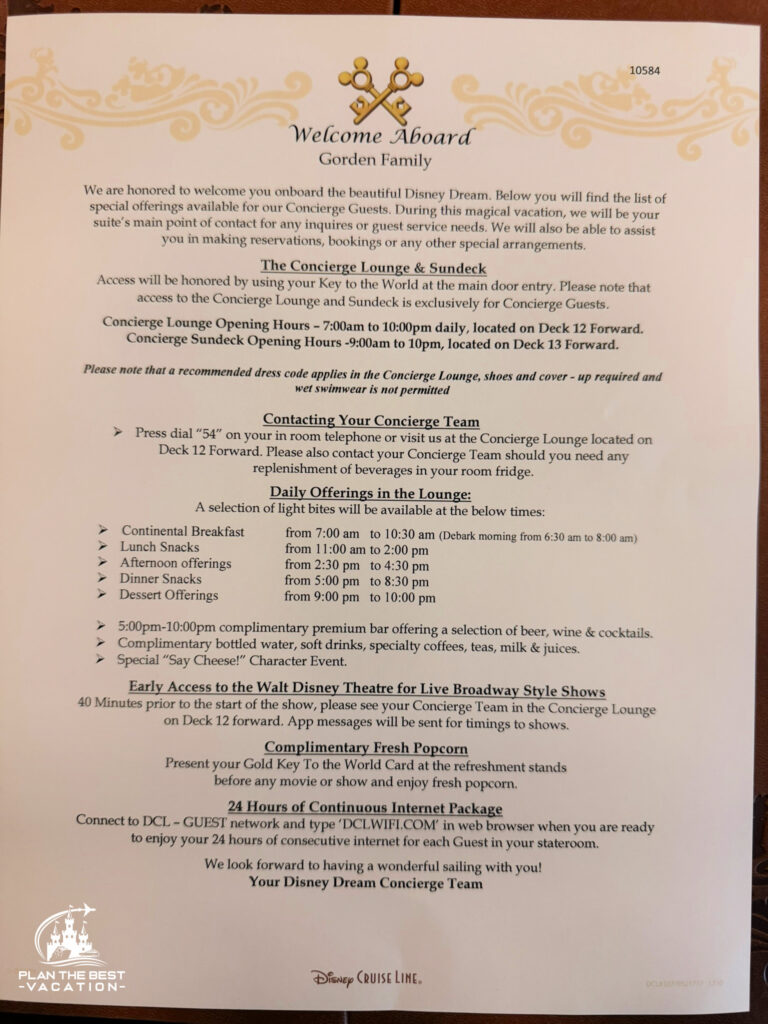welcome aboard conceirge guests letter with perks