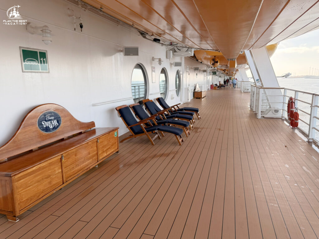 you can walk all the way around Deck 4 on the Disney Dream 2.5 laps equals a mile